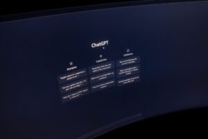 Interface de software de inteligência artificial gerando voz realista em português para vídeos do YouTube